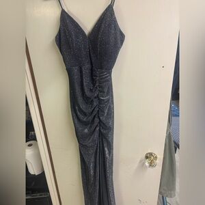 Windsor Blue Ruched Sleeveless V-Neck Gown